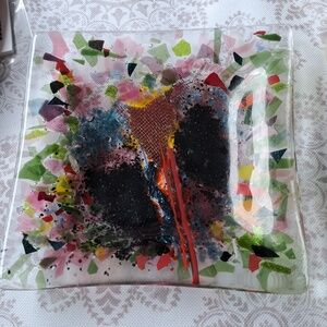 Colorful Abstract Glass Tray, 6x6, Homemade